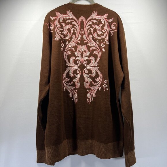 Royal Prestige Men's Pullover Sweater 2XL Brown Embroidered Thick Long Sleeve - Picture 2 of 5